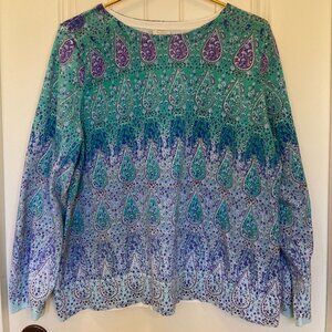 Talbots Teal Paisley Top, Women’s XL – Long Sleeve